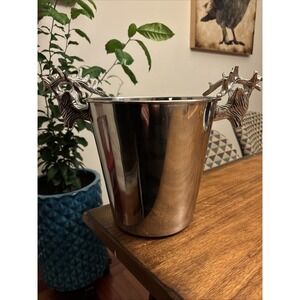 Tommy Bahama Wine or Ice Bucket w Stag Head Handles Barware Silver Metal 8.25"